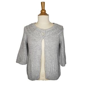 WHBM Chunky Cable Knit Cardigan Rabbit Hair Metallic Silver XS
